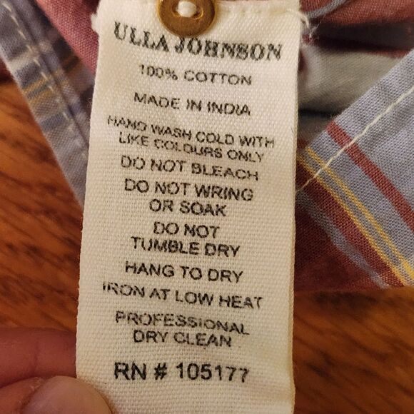 Ulla Johnson Caasi 100% Cotton Ruffled Plaid Blouse in Colorful Madras, Sz 6 - Picture 10 of 14